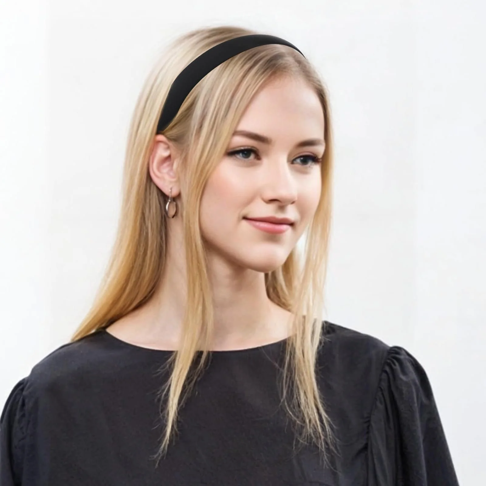 Обруч Атласный 2 шт Широкий Обруч 2 см Черный, фото №4