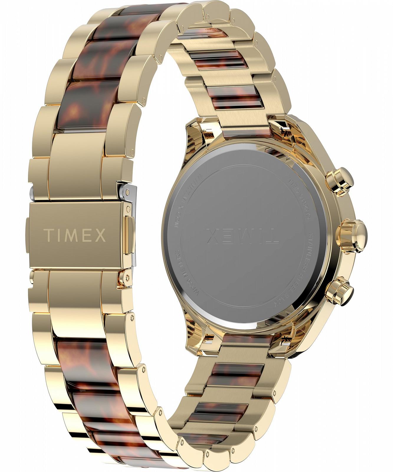 Женские часы Timex Trend 38 мм, золотой браслет из сплава, черный циферблат, золотой корпус TW2Y28300, фото №5