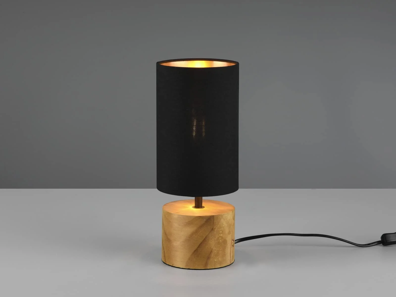 Настільна лампа LED 12 x 30 см дерев'яна основа тканинний абажур Black/Gold, фото №3