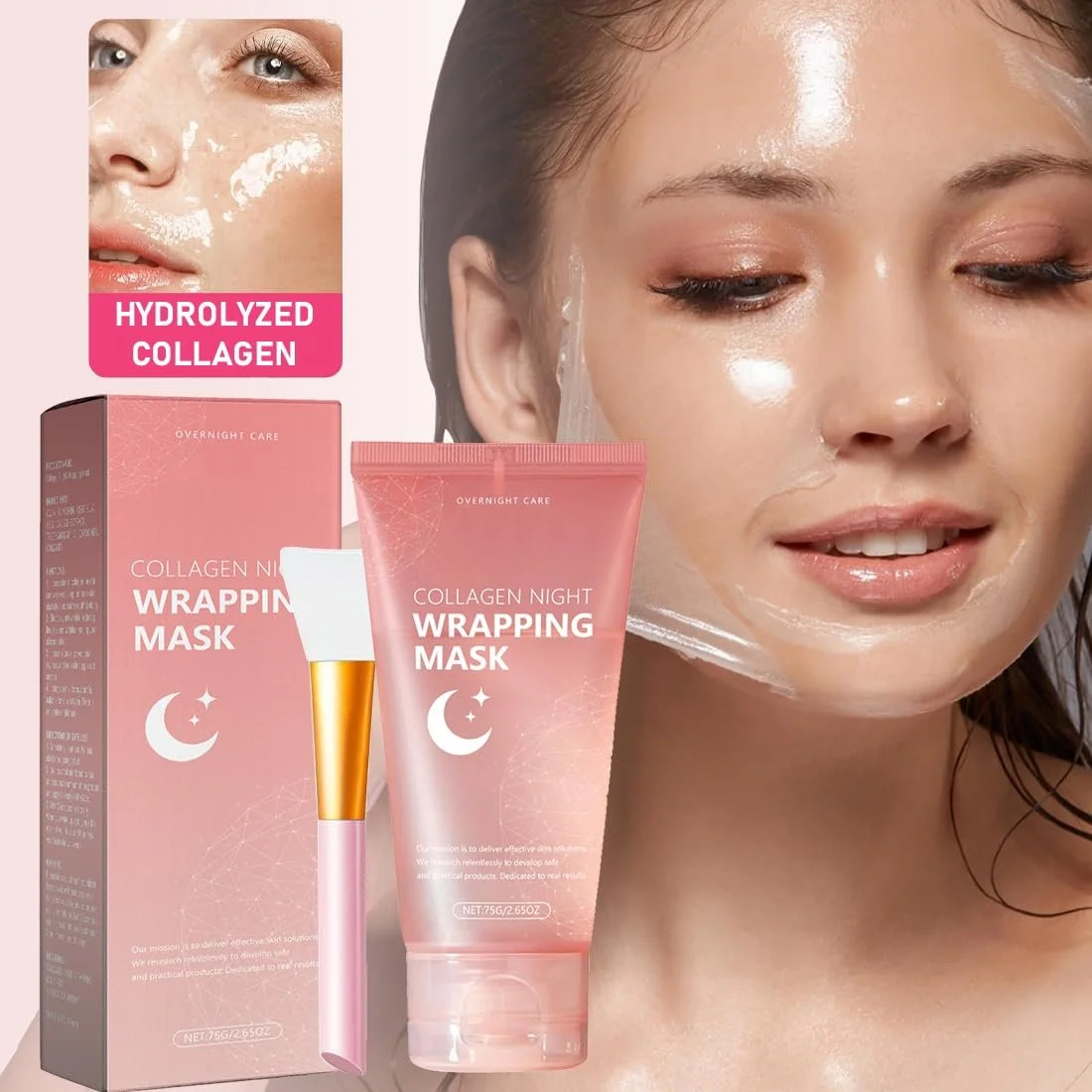 Маска для лица Ночная Collagen - Упаковка из 2 масок Collagen для лица для ночного использования I Гидролизованный коллаген для сияющей кожи I Органическая маска для лица с коллагеном, эластичность и увлажнение, фото №7