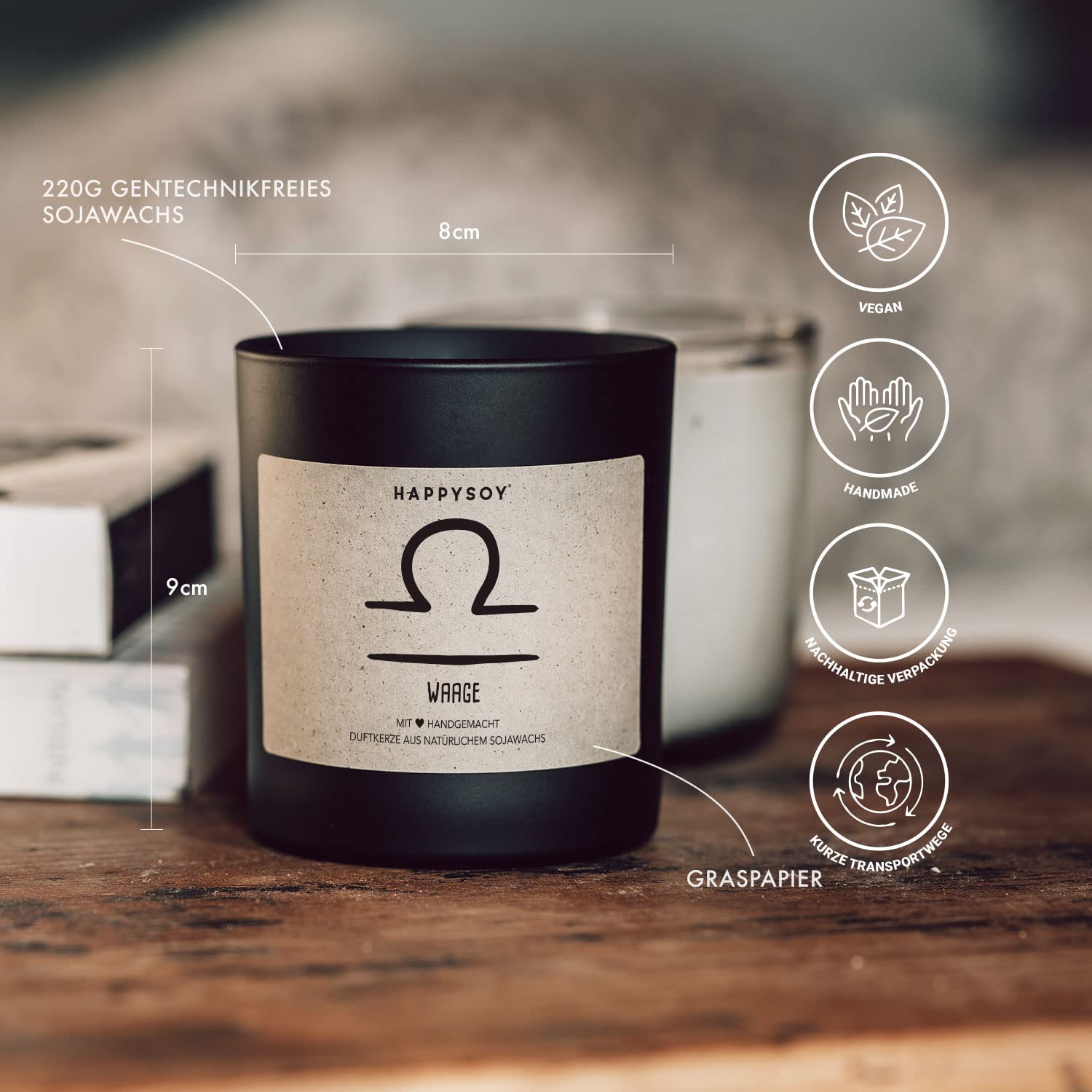 Свічка Happysoy Зодіак Терези в склі з написом Ручна робота, фото №4