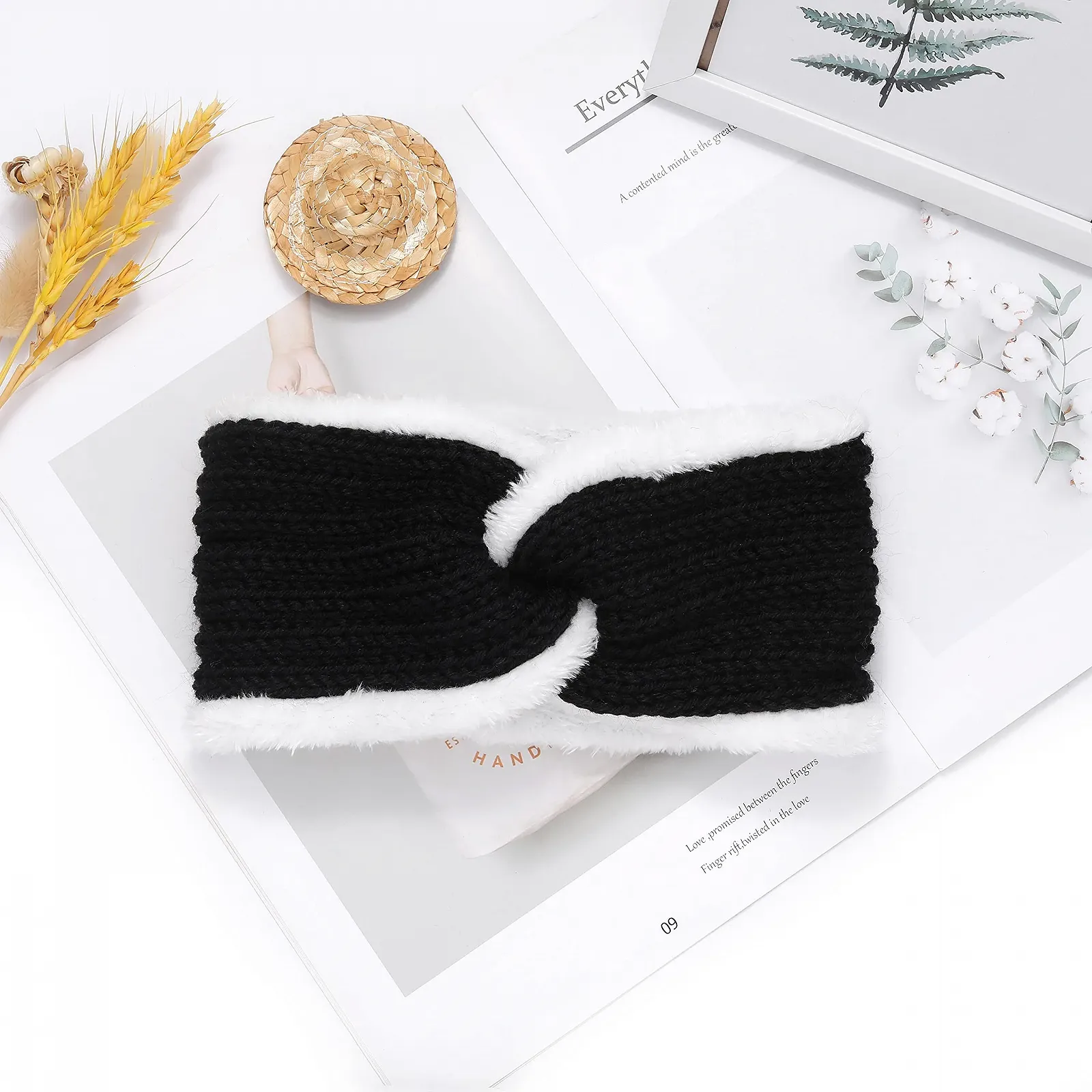 Пов'язка на голову В'язана Зимова Об'ємна З флісовою підкладкою Еластична Термальна Гачком для жінок та дівчат Чорний, фото №1