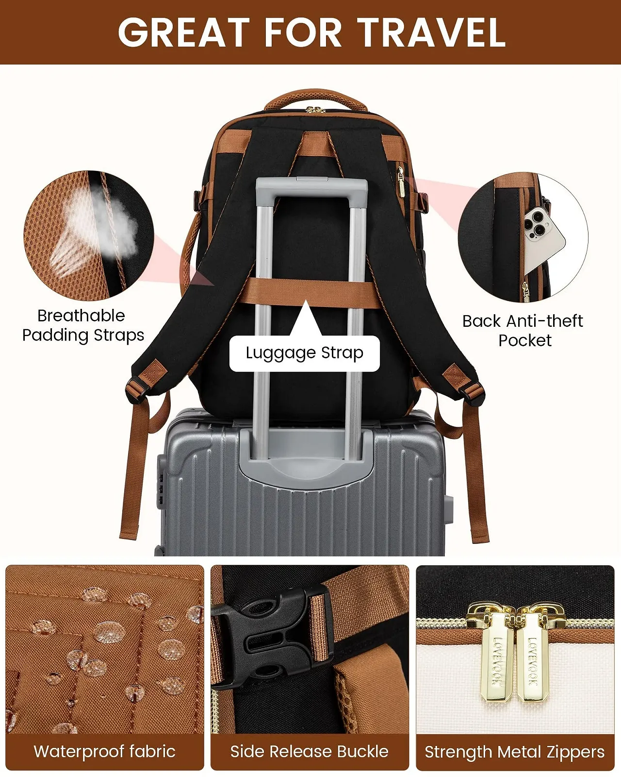 Рюкзак для ноутбука LOVEVOOK Hand Luggage Waterproof Large 17.3 дюйми, фото №7 Рюкзак для ноутбука LOVEVOOK Hand Luggage Waterproof Large 17.3 дюйми, фото №7