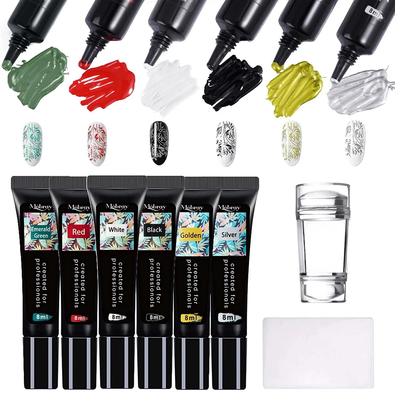 Гель-лак для ногтей INNICON Набор со штампами, УФ-гель-лак, штамп, скребок для ногтей, 6 штук Гель для стемпинга + штамп + скребок - Набор ручек для ногтей, фото №1