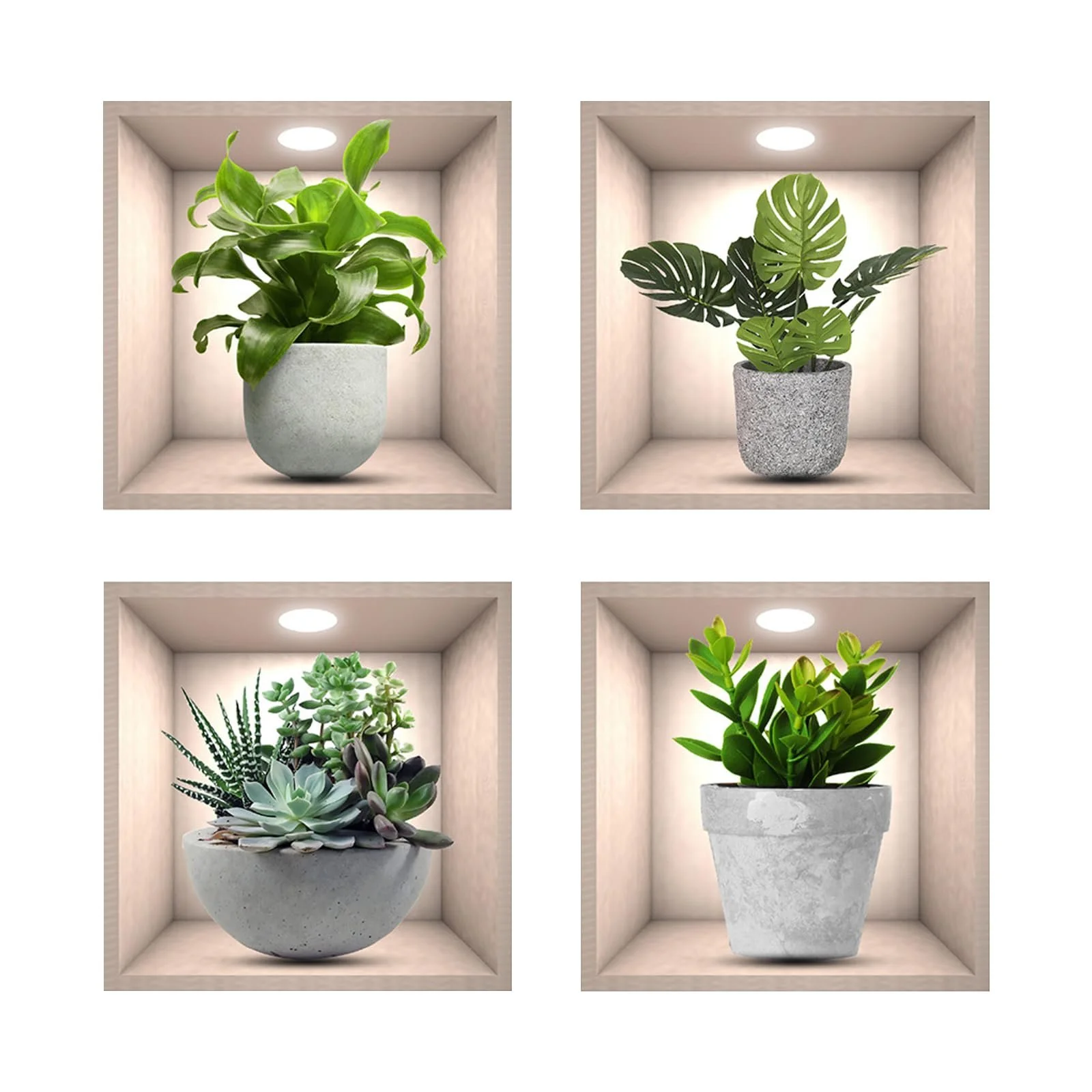 Наклейки на стіну Рослини 4 штуки 3D Реалістичні водонепроникні вінілові знімні Зелені, фото №1