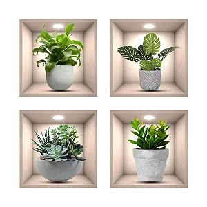 Наклейки на стіну Рослини 4 штуки 3D Реалістичні водонепроникні вінілові знімні Зелені - Фото 1