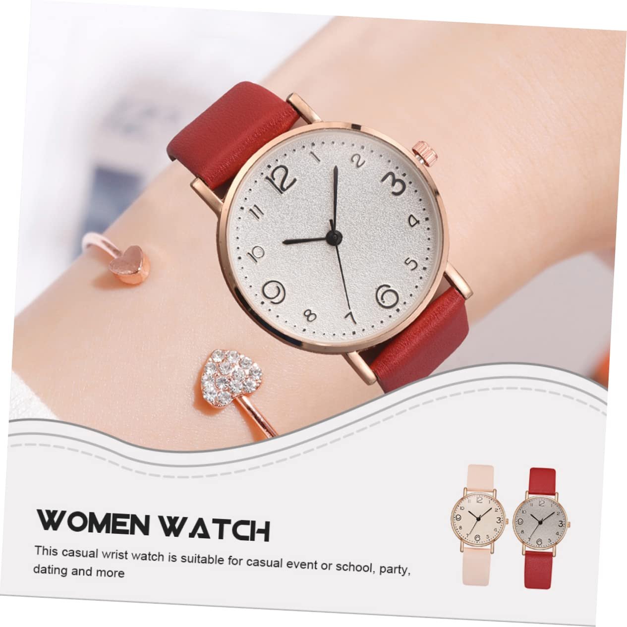 Наручные часы PartyKindom 2 шт. Кварцевые С браслетом PU и бежевым, фото №6