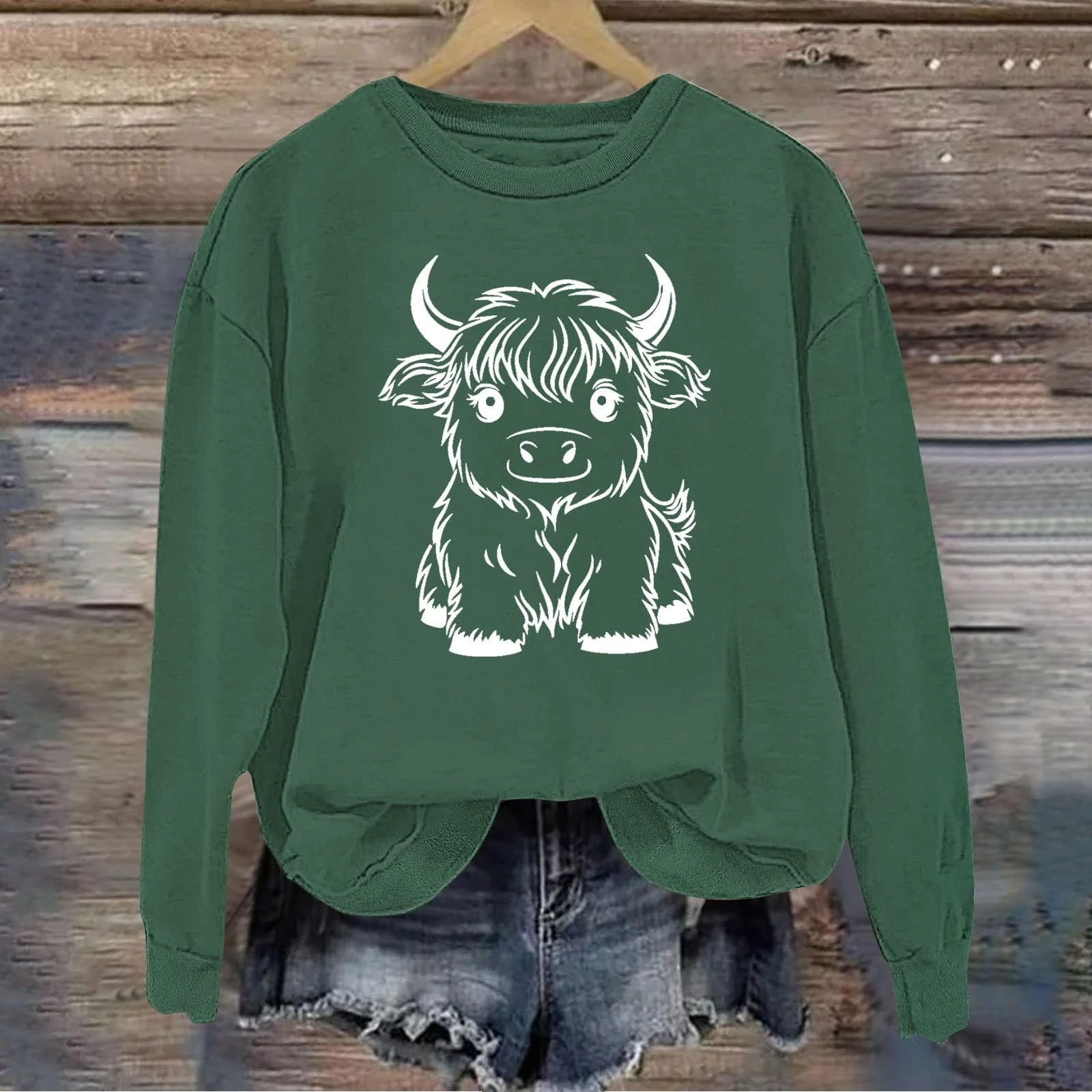 Пуловер Komiseup Basic Круглый вырез Рубашка с длинными рукавами Винтажный коровий мотив Длинная рубашка Спортивная рубашка с длинными рукавами без капюшона Свободный повседневный пуловер Праздничные мотивы животных Спортивная рубашка для девушек-подростков Streetwear 10, фото №2