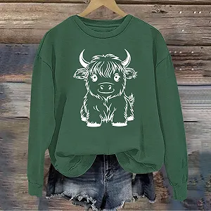 Пуловер Komiseup Basic Круглый вырез Рубашка с длинными рукавами Винтажный коровий мотив Длинная рубашка Спортивная рубашка с длинными рукавами без капюшона Свободный повседневный пуловер Праздничные мотивы животных Спортивная рубашка для девушек-подростков Streetwear 10 synthetic.ua - Фото 1