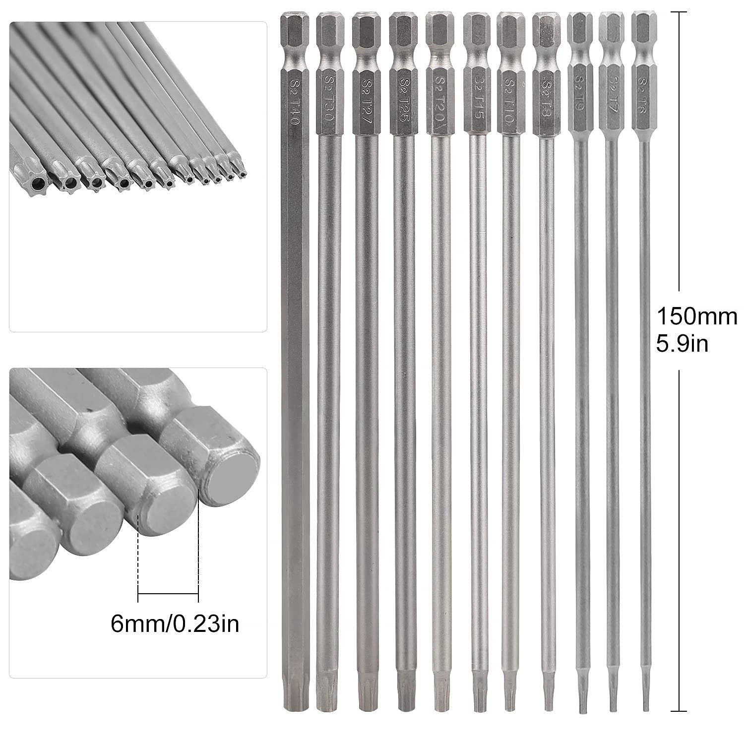 Набір викруток CPROSP Torx 150 мм з коробкою для зберігання, довгі Torx біти з 2 викрутками Torx, T6, T7, T8, T9, T10, T15, T20, T25, T27, T30, T40, сталь S2, зіркові головки, фото №2 Набір викруток CPROSP Torx 150 мм з коробкою для зберігання, довгі Torx біти з 2 викрутками Torx, T6, T7, T8, T9, T10, T15, T20, T25, T27, T30, T40, сталь S2, зіркові головки, фото №2