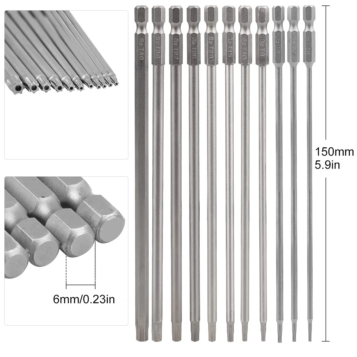 Набір викруток CPROSP Torx 150 мм з коробкою для зберігання, довгі Torx біти з 2 викрутками Torx, T6, T7, T8, T9, T10, T15, T20, T25, T27, T30, T40, сталь S2, зіркові головки, фото №2