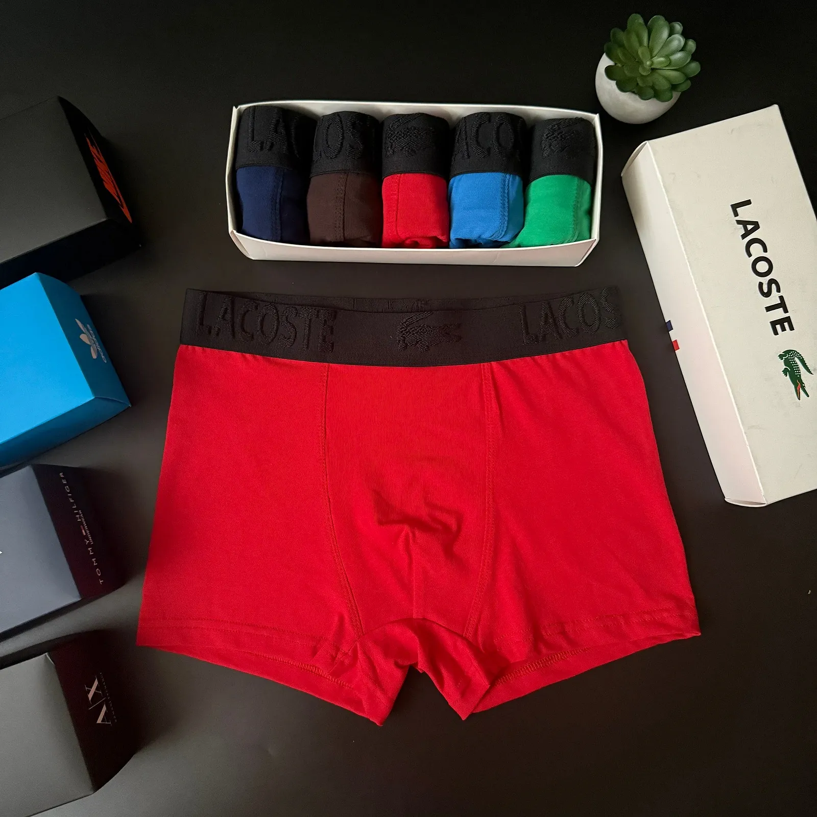 Чоловічі труси боксери комплект Lacoste різнокольорові, фото №9