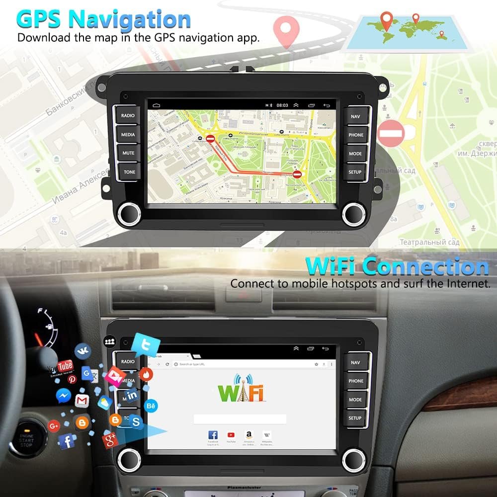 Штатна автомагнітола Podofo для VW Golf 5 6 Polo Seat Skoda Tiguan Passat B6 / 9" / Сенсорна / 2/32Гб / Android 12 / Bluetooth / WI-FI / GPS / USB, фото №3