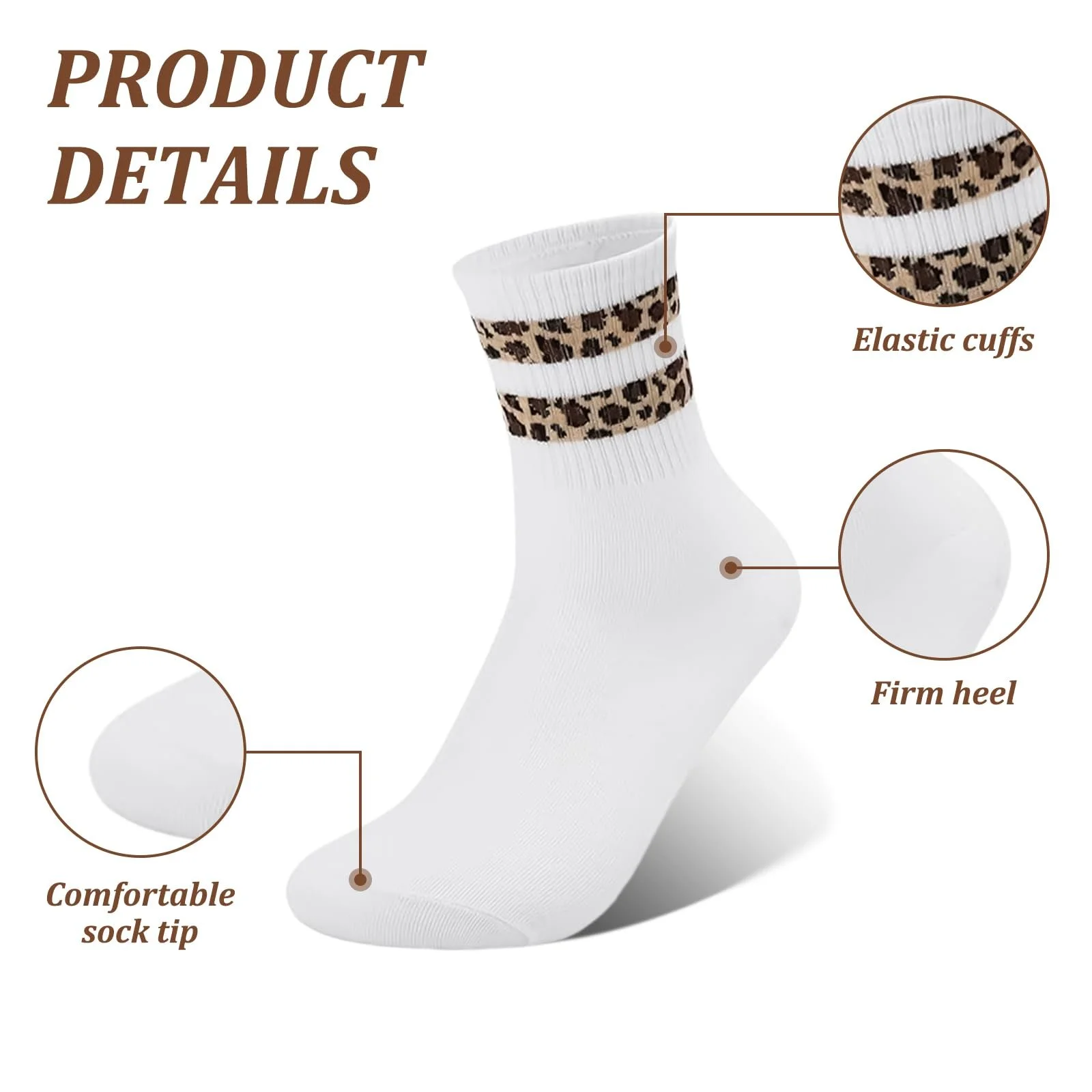 Жіночі шкарпетки для тенісу з леопардовим принтом, 8 пар, фото №2