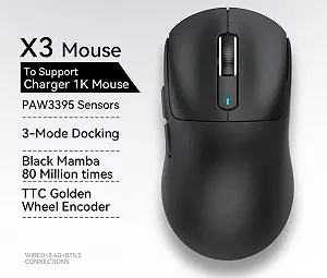 Миша Attack Shark X3 PAW3395 Pixart Black Mamba BT5.2 Black - Фото 1