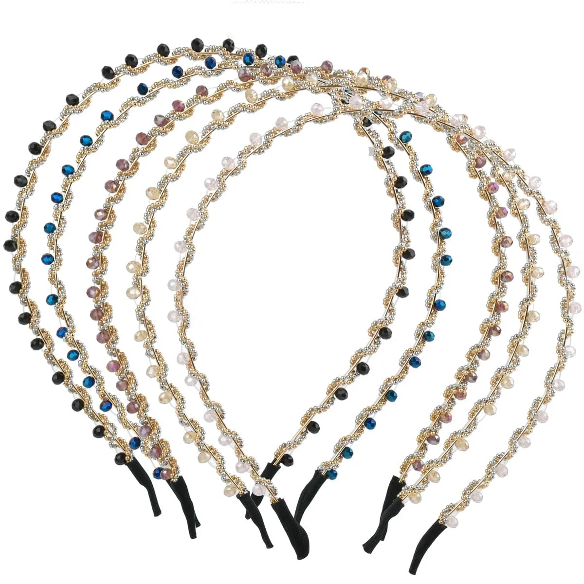 Набір з 5 блискучих жіночих обручів на голову з кришталевими стразами, фото №1 Набір з 5 блискучих жіночих обручів на голову з кришталевими стразами, фото №1