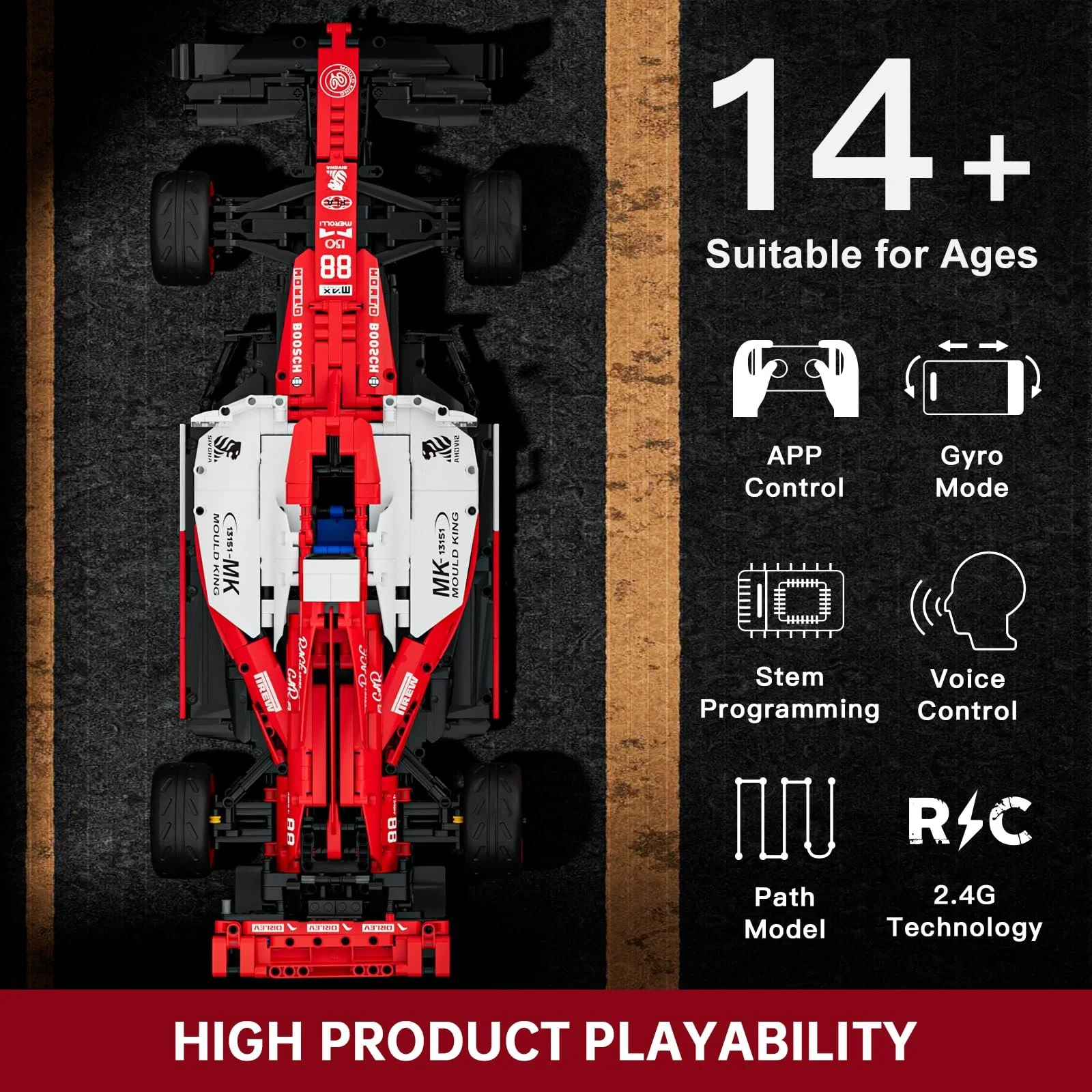 Конструктор Mould King Technology Формула 1 Гоночный Автомобиль на дистанционном управлении 13151 Характеристики Коллекционная игрушечная машинка для поклонников и взрослых, фото №4