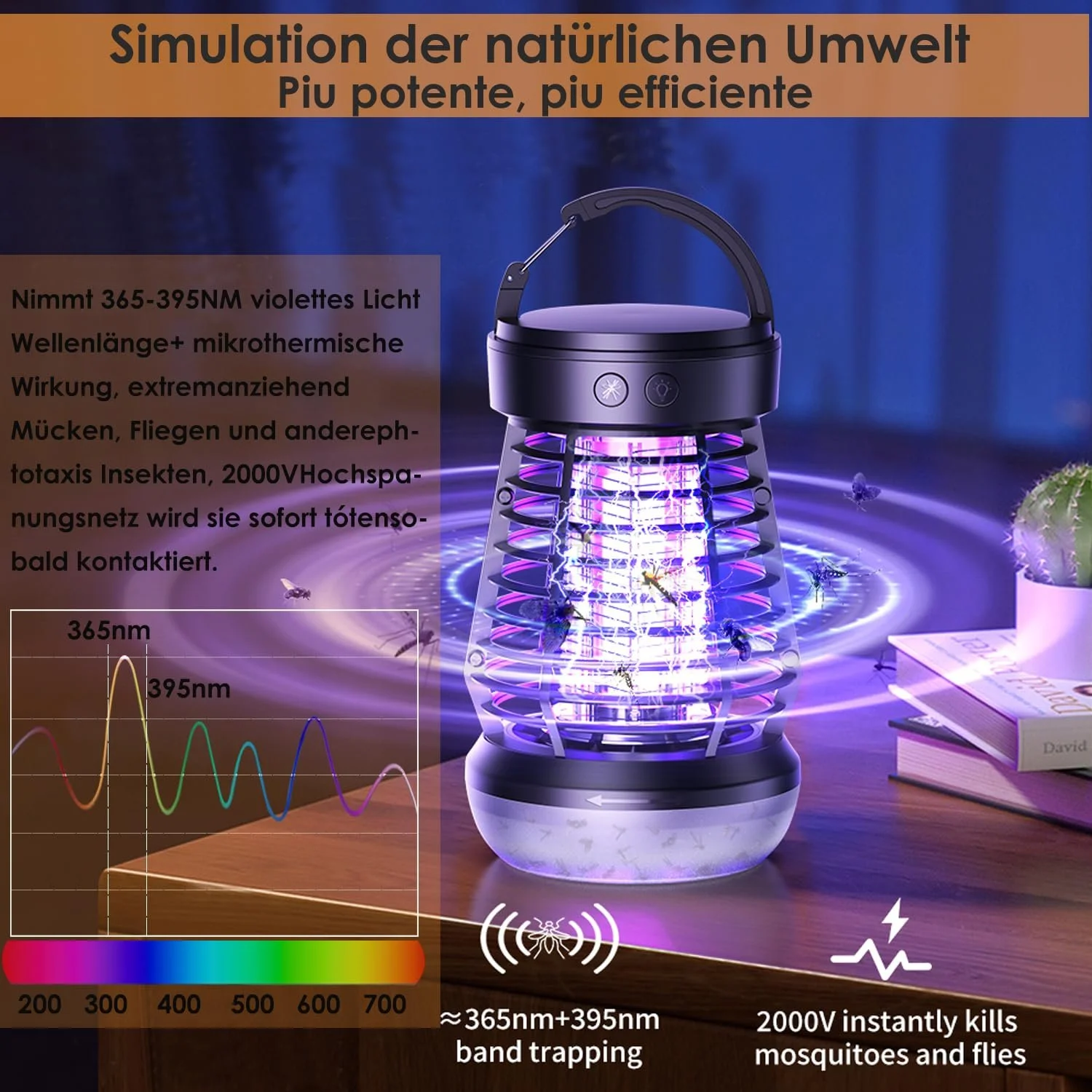 Электрический уничтожитель насекомых 2000 В USB LED аккумуляторный, фото №5