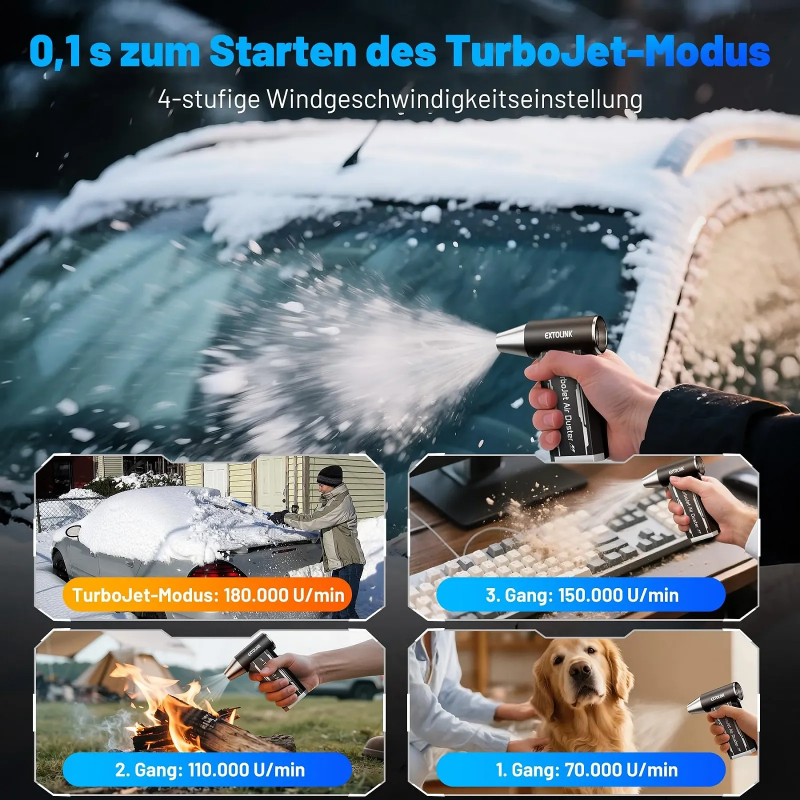 Електричний очищувач стисненим повітрям EXTOLINK L8 180 000 RPM 4 швидкості 8000 mAh, фото №4