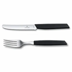 Набір столових приборів Victorinox Swiss Modern, 12 предметів для 6 осіб, з гострими зубчастими ножами, пластикові ручки, чорний - Фото 1