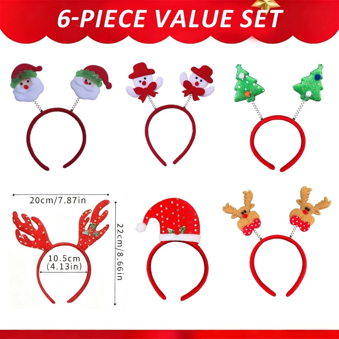 Набір із 6 Різдвяних прикрас для голови, обруч з оленячими рогами, фото №2 Набір із 6 Різдвяних прикрас для голови, обруч з оленячими рогами, фото №2