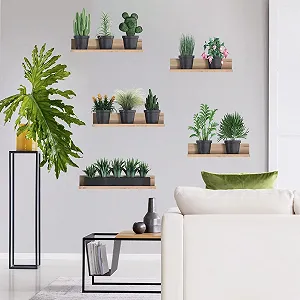 Наклейка на стіну KAIRNE 3D Зелені рослини PVC Зелене листя та квіти в горщиках synthetic.ua - Фото 1