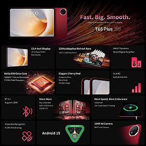 Планшет 13.4'' TECLAST T65 Plus 8+12/256Gb 4G 2 SIM 8 ядер Android 15 10000 mAh Красный synthetic.ua - Фото 1