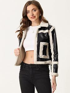 Куртка Biker Allegra K Искусственная кожа с вставками из искусственного меха synthetic.ua - Фото 1