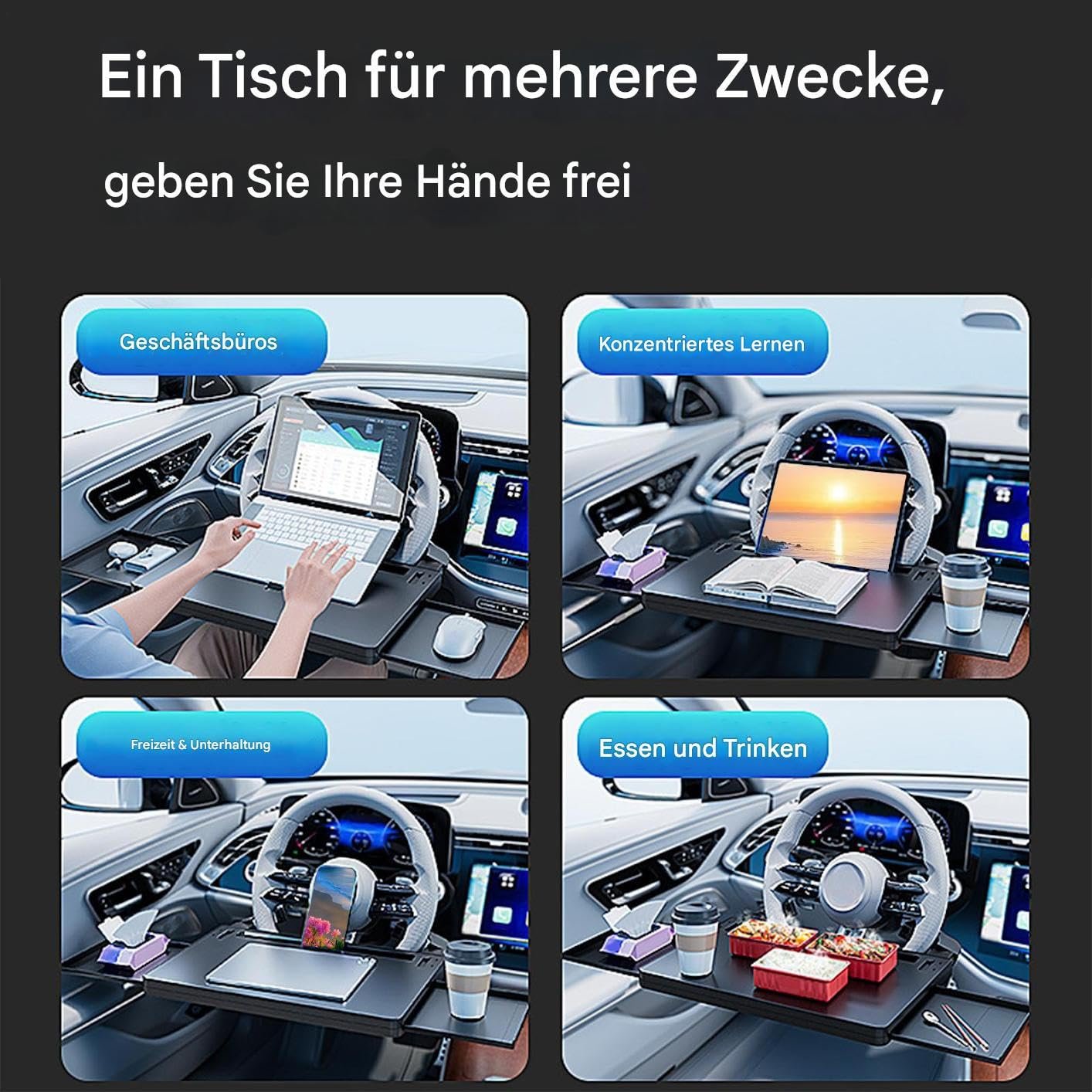 Столик на руль, Многофункциональная рабочая станция для смартфона, ноутбука, еды, напитков, кемпинга, путешествий на автомобиле, чтения, письма, фото №4 Столик на руль, Многофункциональная рабочая станция для смартфона, ноутбука, еды, напитков, кемпинга, путешествий на автомобиле, чтения, письма, фото №4