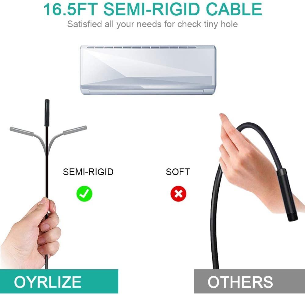 Камера инспекционная Endoscope Wireless WiFi Inspection Camera 1200P HD Водонепроницаемая IP68 Змеиная трубка с 8 светодиодами и 5 м полужестким кабелем для iOS Android iPhone Windows Mac, фото №3