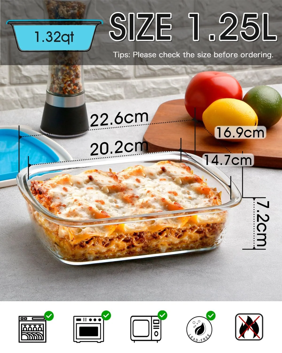 Форма для запекания NUTRIUPS Mini с крышкой 22 x 17 см 1.25 л Glass, фото №2