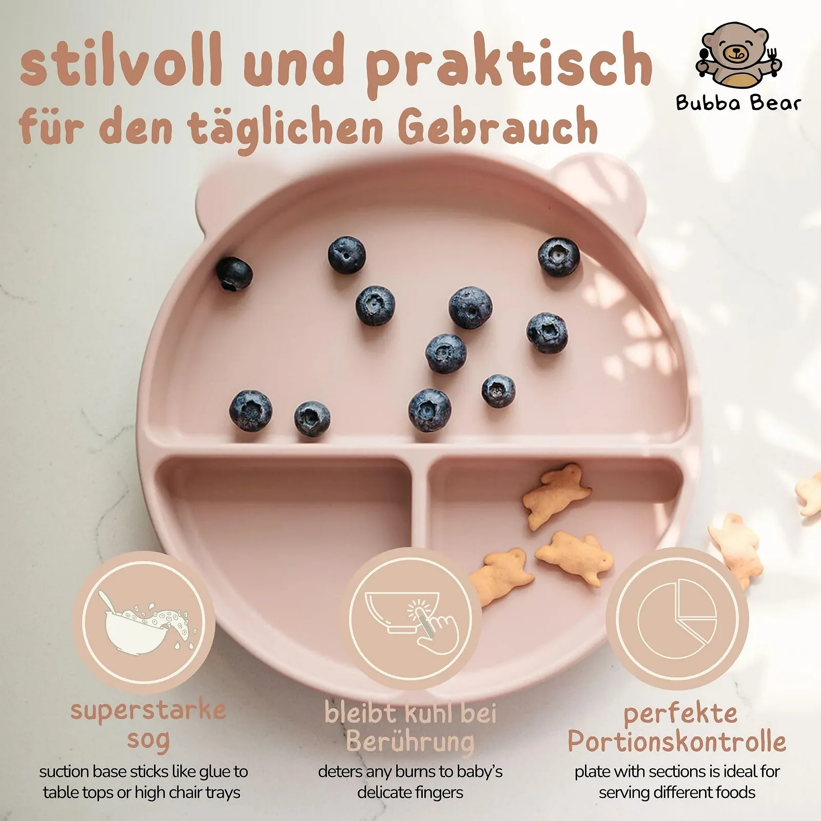 Набір дитячого силіконового посуду Bubba Bear, нековзний з присоскою, 11 предметів, без BPAі з ложкою, виделкою, мискою, слинявчиком, чашкою, поїльником, рожевий, фото №4 Набір дитячого силіконового посуду Bubba Bear, нековзний з присоскою, 11 предметів, без BPAі з ложкою, виделкою, мискою, слинявчиком, чашкою, поїльником, рожевий, фото №4