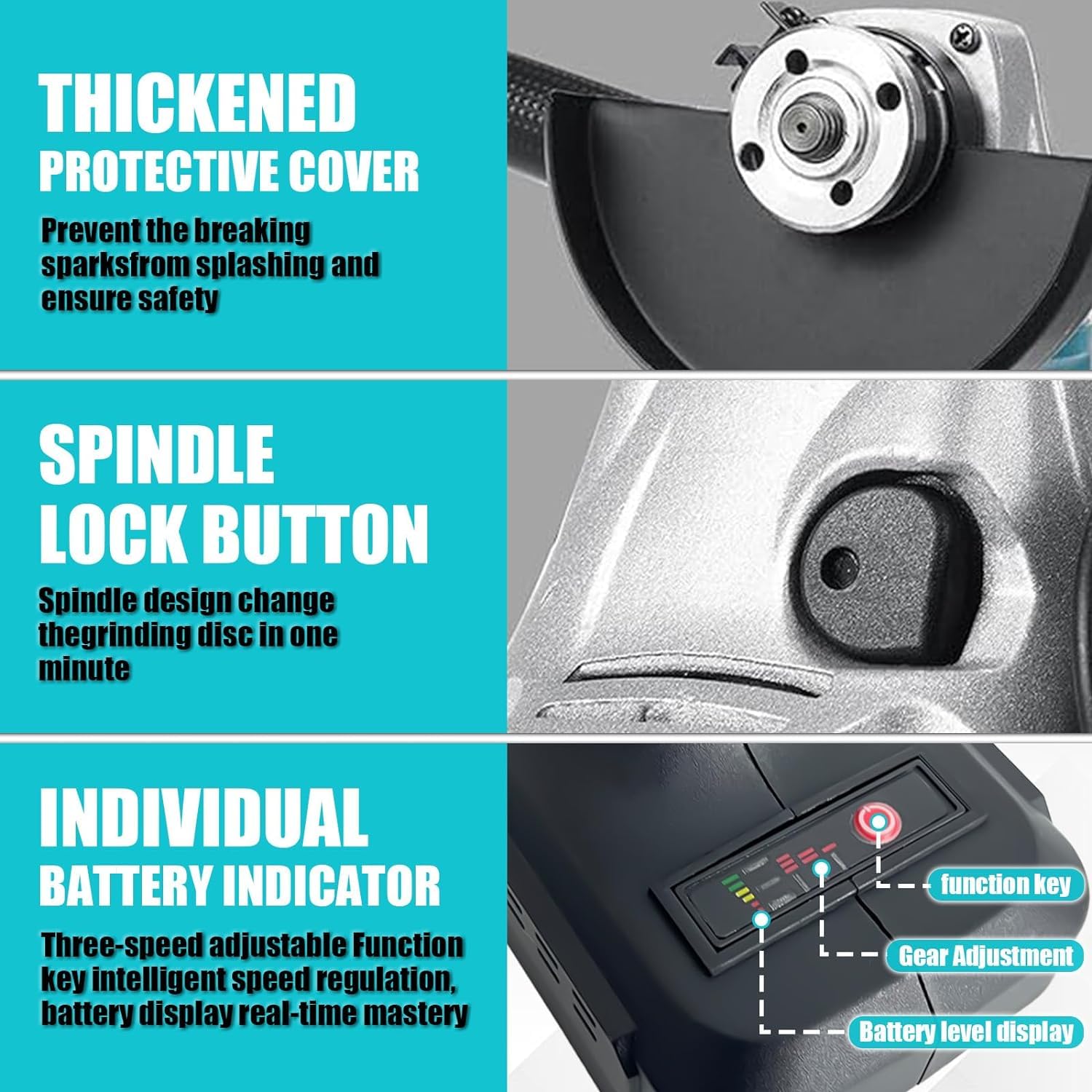 Батарейний кутовий шліфувальний апарат заміна для Makita DGA517Z безщітковий різальний шліфувальний диск 125 мм 850 Вт з 2 x 5500 мАг батареями шліфування для видалення фарби та розчину, фото №4 Батарейний кутовий шліфувальний апарат заміна для Makita DGA517Z безщітковий різальний шліфувальний диск 125 мм 850 Вт з 2 x 5500 мАг батареями шліфування для видалення фарби та розчину, фото №4