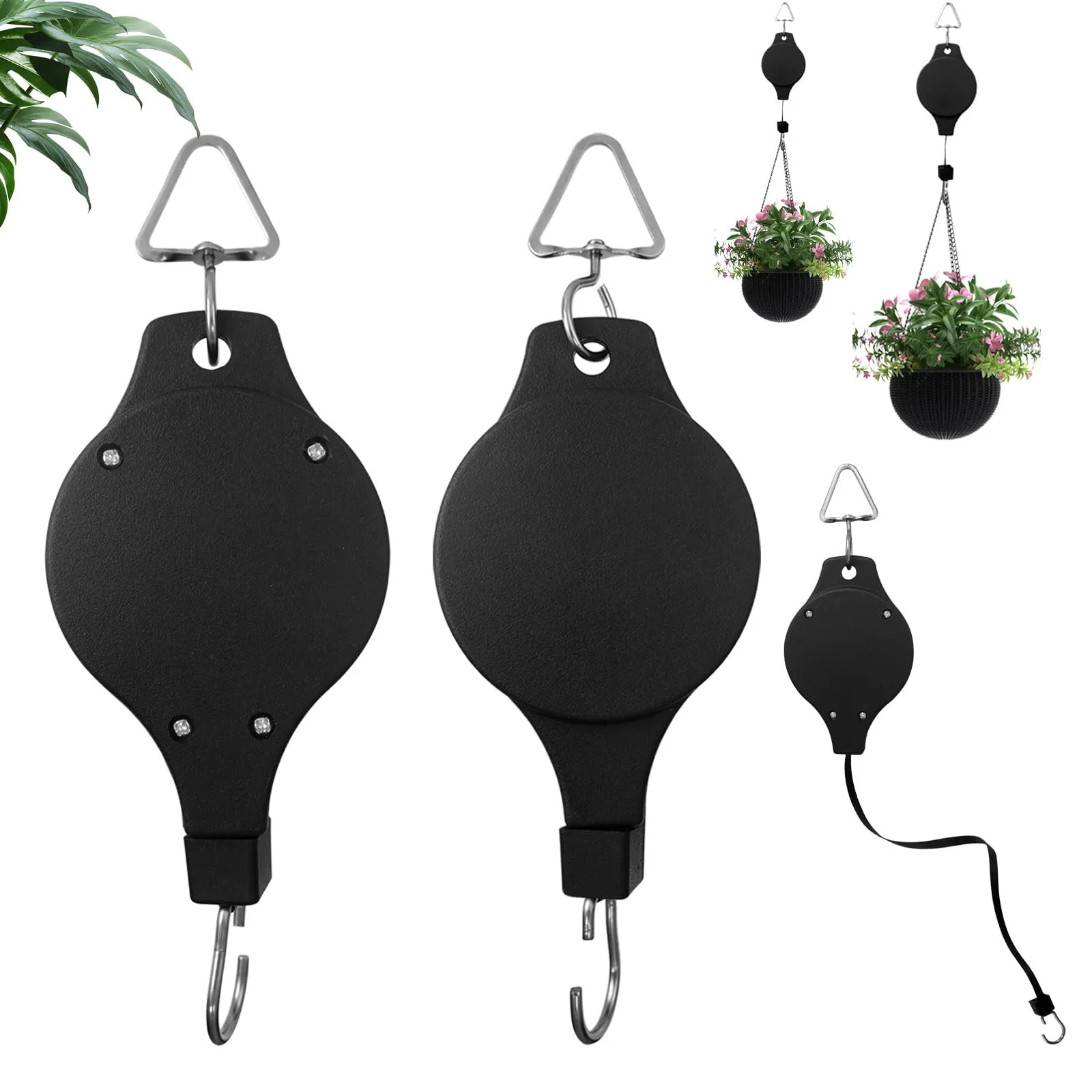 Крючки для кашпо выдвижные Plant Rollers набор 2 шт черные, фото №1