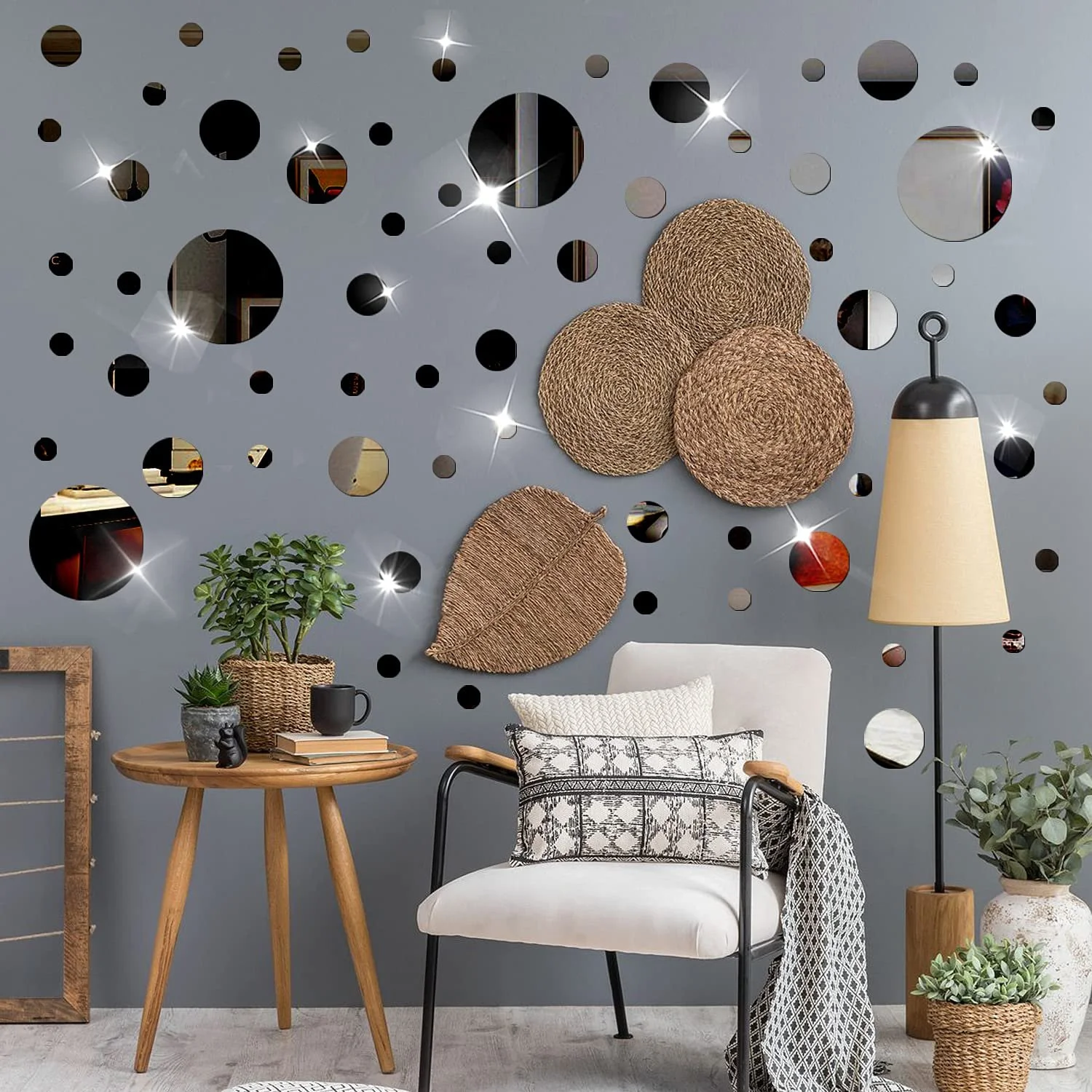 Настінна наклейка DIY Набір акрилових дзеркальних наклейок 60 штук Чорний, фото №2