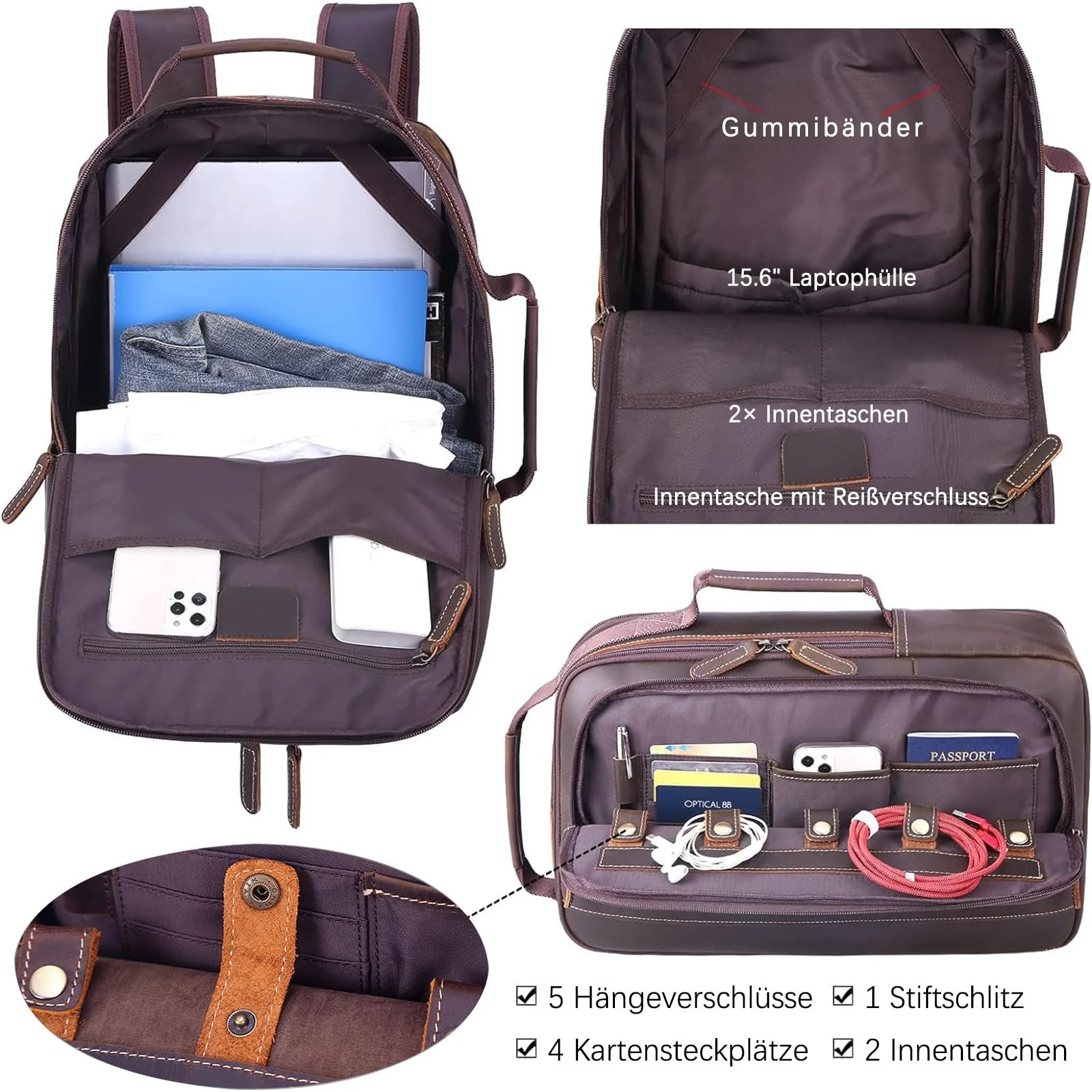 Рюкзак для ноутбука TIDING 15.6 дюйма Leather Business, фото №2 Рюкзак для ноутбука TIDING 15.6 дюйма Leather Business, фото №2