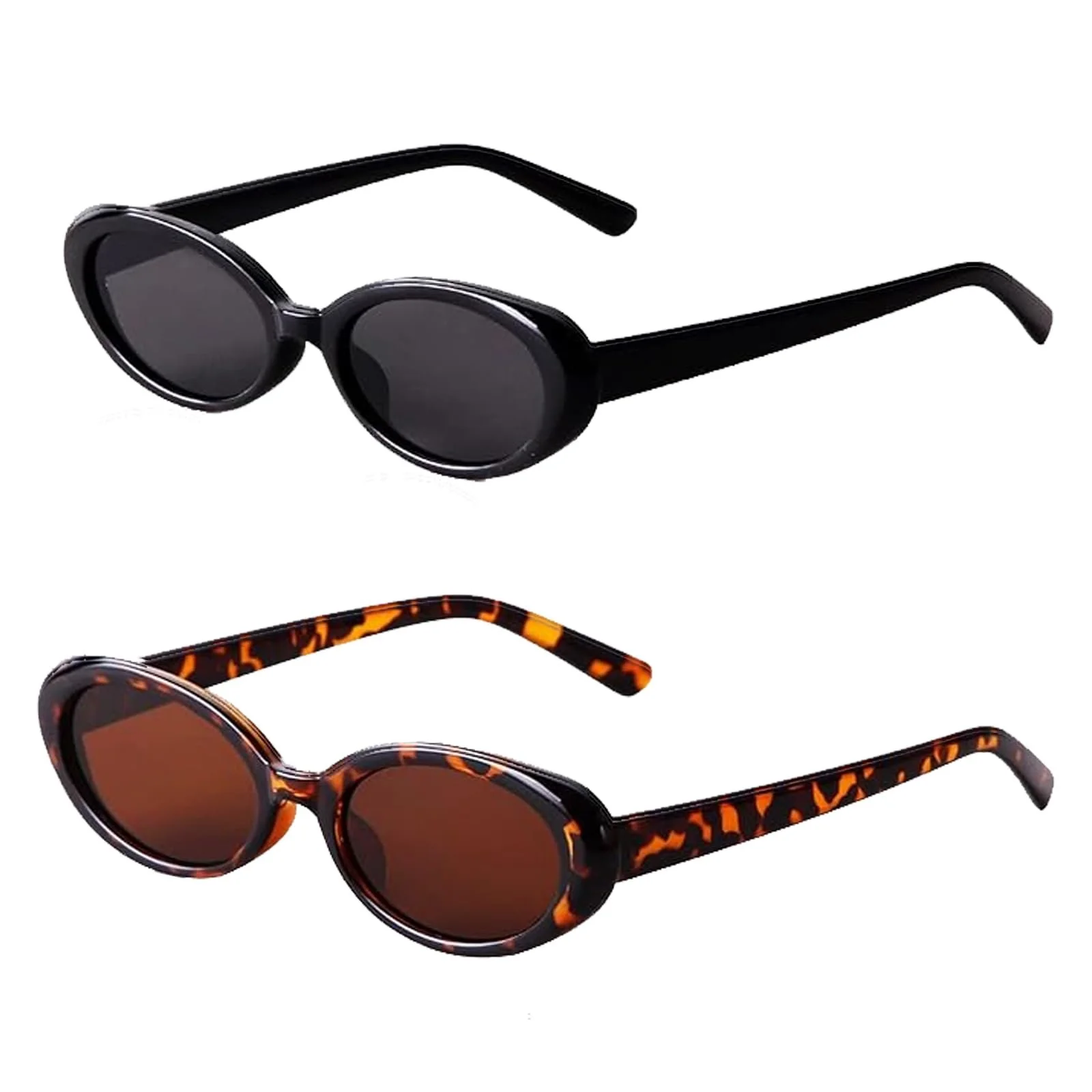 Набір 2 шт. Овальні жіночі сонцезахисні окуляри UV400, чорні та з леопардовим принтом, фото №1