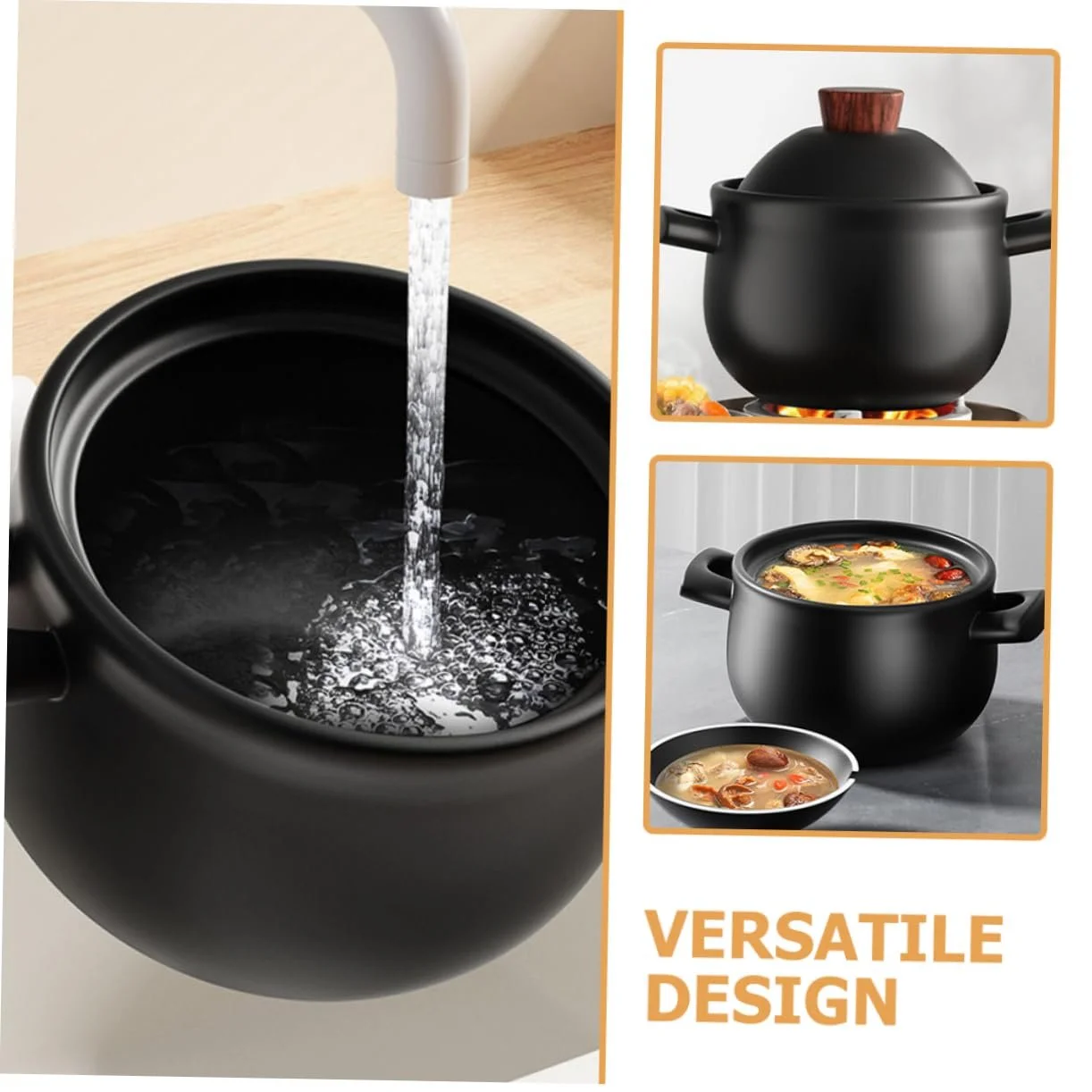 Каструля керамічна Sosoport велика антипригарна з кришкою для газової плити, фото №5