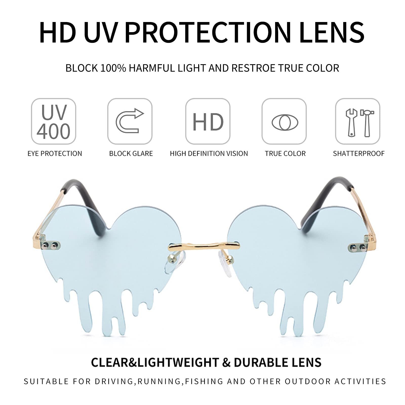 Сонцезахисні Окуляри Серцеподібні Без Обрамлення Dollger Металеві UV 400 (Melting Heart Sunglasses), фото №3