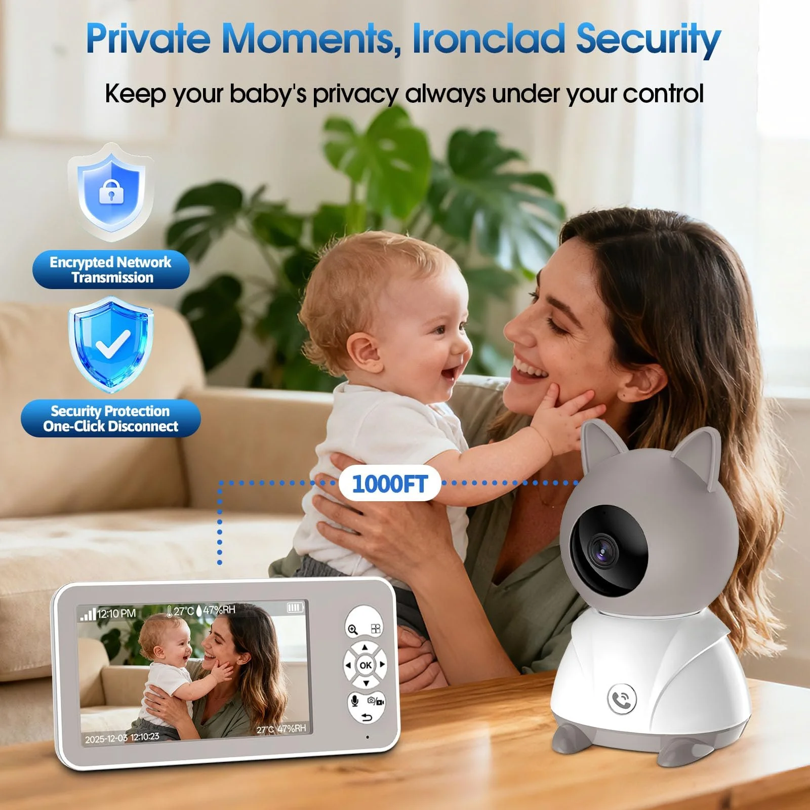 Відеоняня 2K 5" PTZ 355°/60° 4X Zoom IR Night Vision Motion Sensor Lullabies, фото №9