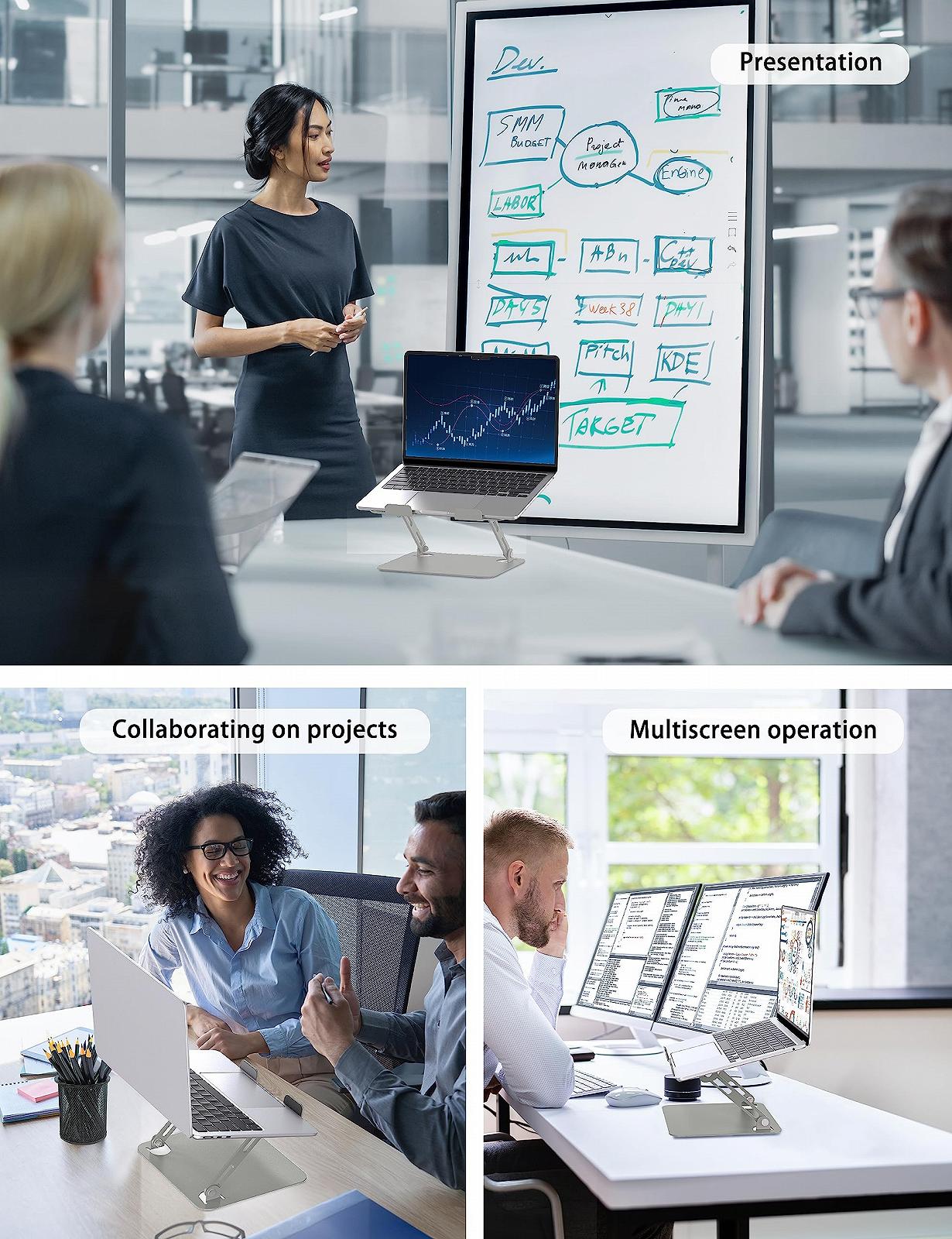 Подставка для ноутбука SOUNDANCE Регулируемая, портативная, эргономичная конструкция, металлический держатель для компьютера, совместима с ПК 10,6 дюймов, серебристо-серая, фото №3 Подставка для ноутбука SOUNDANCE Регулируемая, портативная, эргономичная конструкция, металлический держатель для компьютера, совместима с ПК 10,6 дюймов, серебристо-серая, фото №3