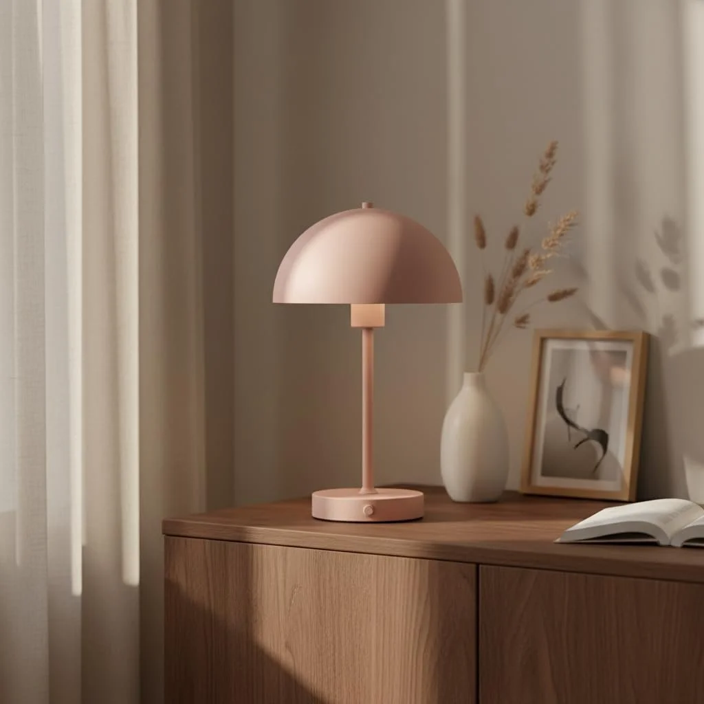 Настольная лампа skølm Aeriala LED аккумуляторная сенсорная в форме гриба металлическая терракотовая, фото №2