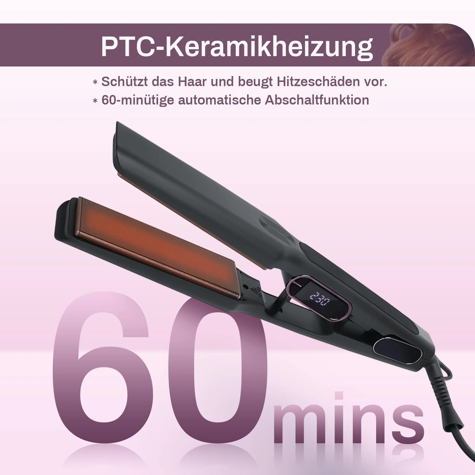 Выпрямитель для волос с керамическим нагревателем PTC LCD 80-230°C 4.3 см черный, фото №4 Выпрямитель для волос с керамическим нагревателем PTC LCD 80-230°C 4.3 см черный, фото №4