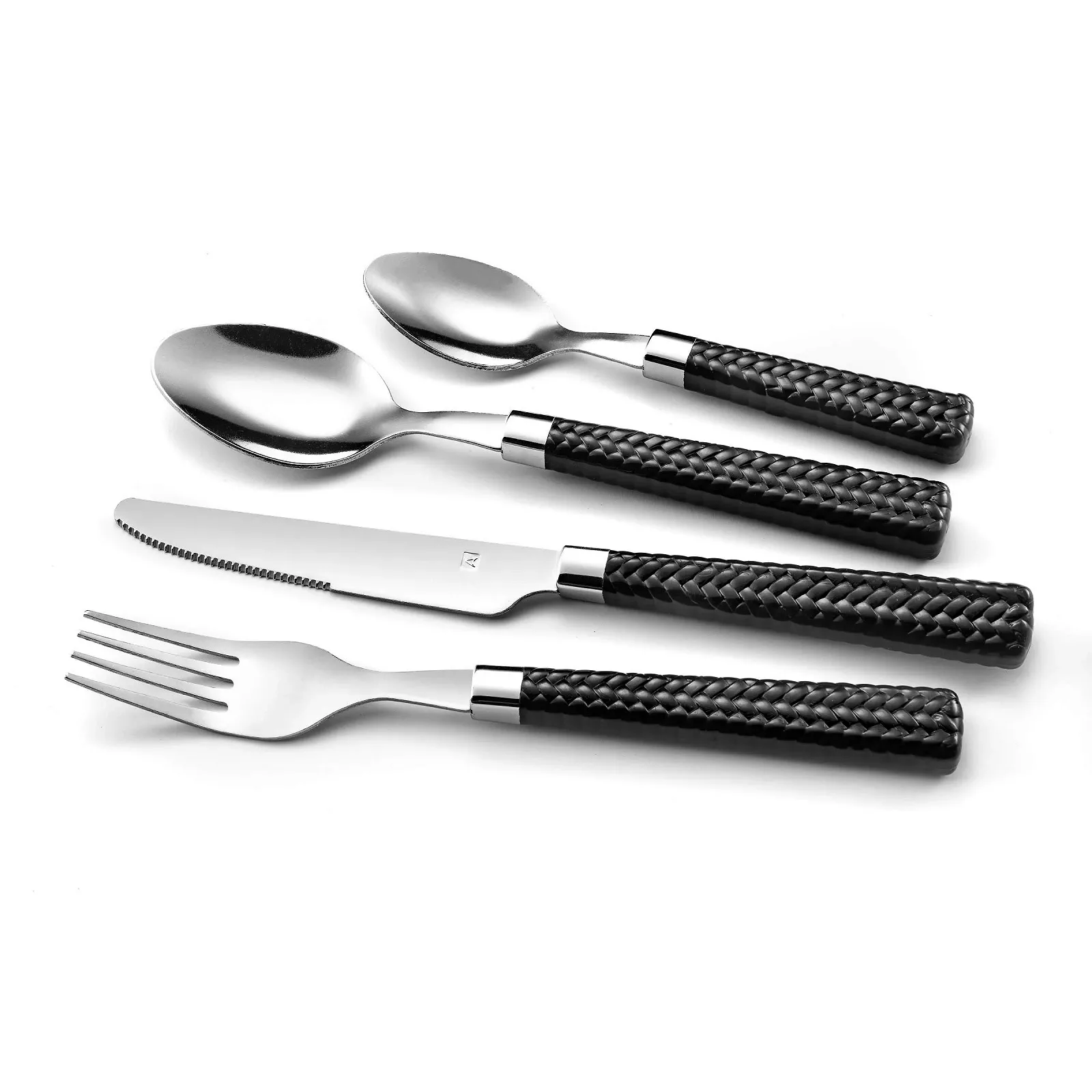 Набір столових приборів Amefa PAILLE для 6 осіб, набір столових приборів 24 предмети, чорні ручки з плетеним дизайном, фото №3 Набір столових приборів Amefa PAILLE для 6 осіб, набір столових приборів 24 предмети, чорні ручки з плетеним дизайном, фото №3