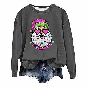 Рождественский джемпер MJIQING Санта Женский Пуловер с длинными рукавами Рождественский Свитшот Рождественская Рубашка Женская с длинными рукавами Рождественский мотив Большие размеры Рождество для женщин synthetic.ua - Фото 1