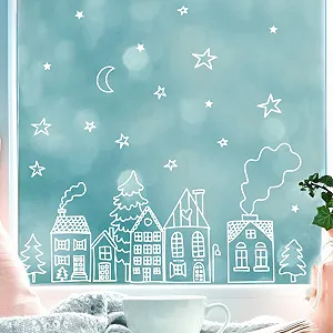 Наклейки на вікна Wandtattoo Loft Christmas House Row Багаторазові A4 44 шт. Білі synthetic.ua - Фото 1