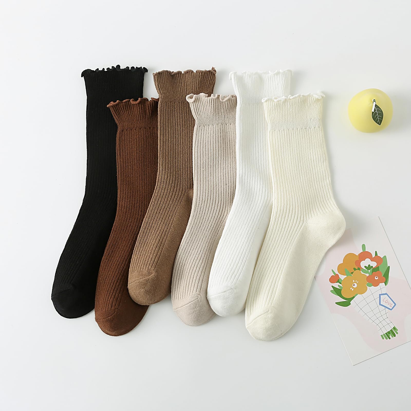 Носки с рюшами Yawlsow Хлопковые носки с рюшами 6 пар, фото №3