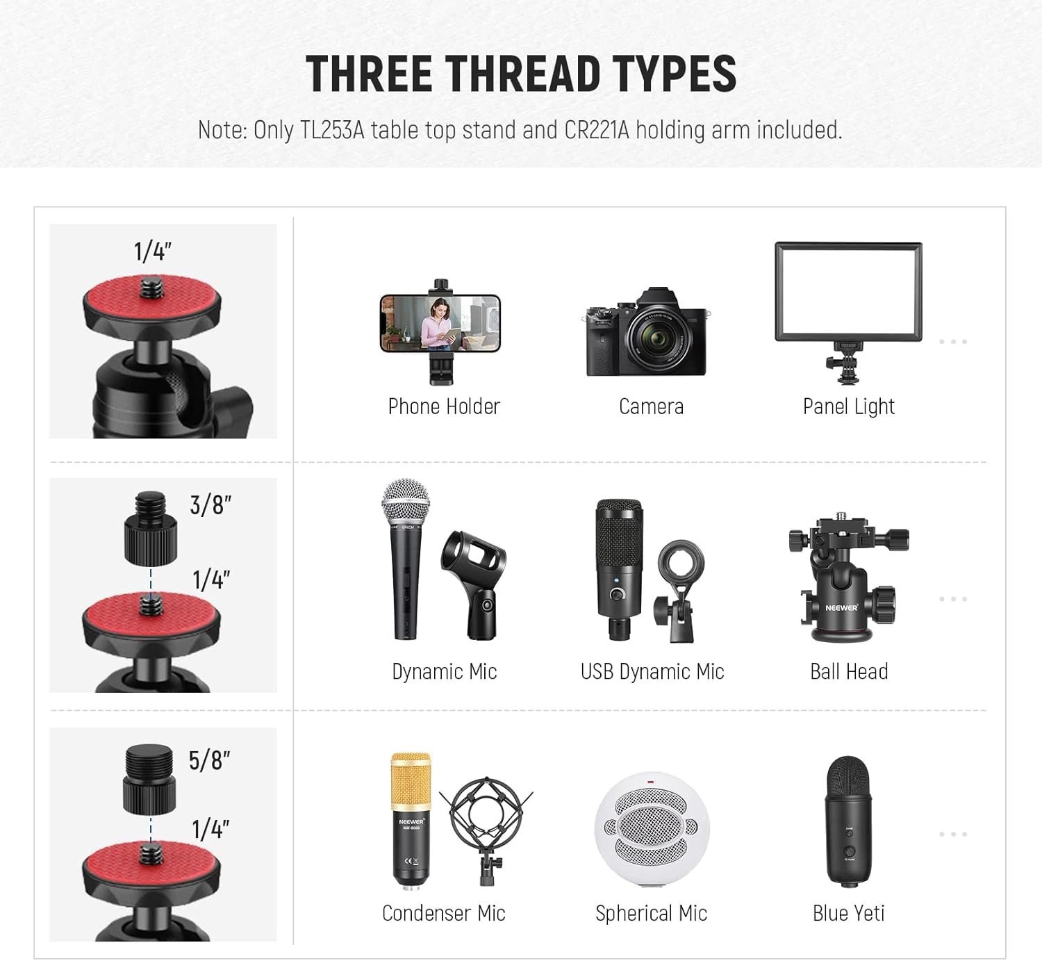 Настільний тримач для камери NEEWER TL253A+CR221A Чорний, фото №5