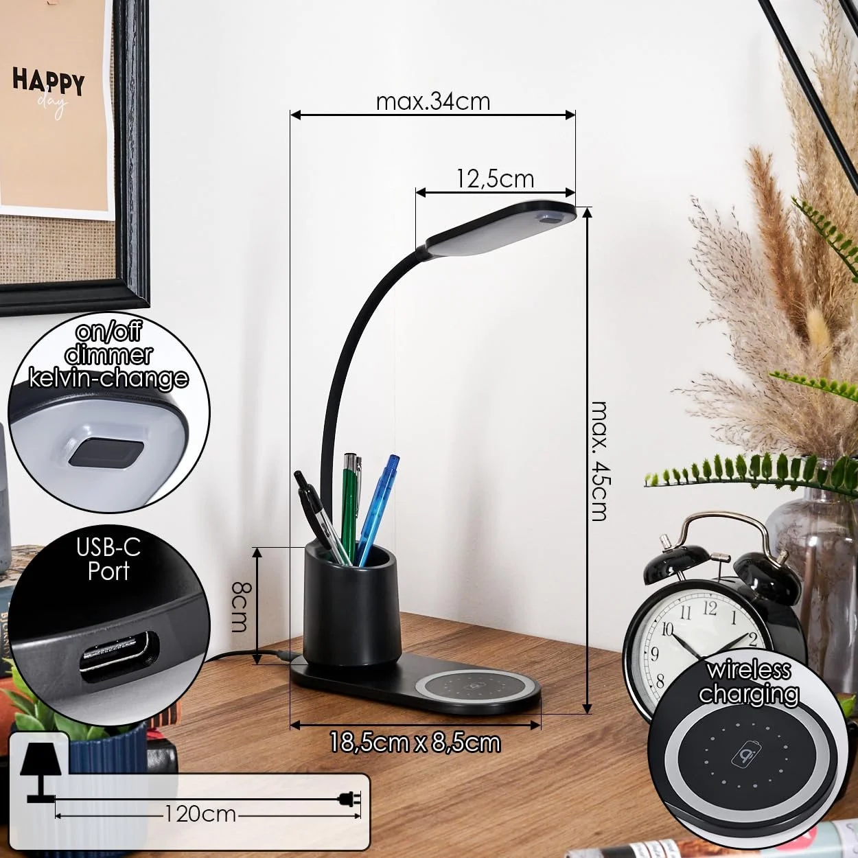 LED Настільна лампа HOFSTEIN Debelmose 45 см Регульована з димуванням Чорний/Білий, фото №5