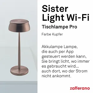 Настільна лампа Zafferano Sister Light Wi-Fi акумуляторна бездротова з дистанційним керуванням ступінчастий димер 2200-4000K висота 32.8 см колір мідь synthetic.ua - Фото 1
